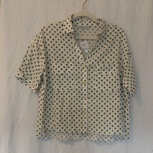 cleo Green Polka Dot Button-Up Blouse, L petite
